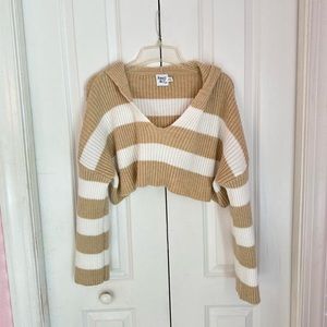 Princess Polly benson striped sweater in beige/white